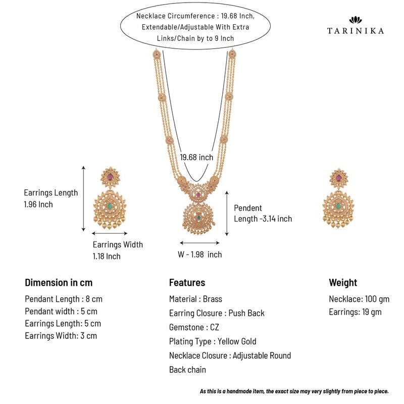 TARINIKA Antique Gold Plated Indian Long Necklace Set for Women with Jhumka, Dangle, Drop Earring Brass Traditional Wedding Desi Jewelry CZ Gemstone Bridal Necklace (Binal Antique) - Image 5